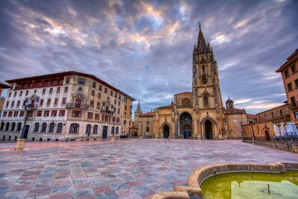 Sunrise Cathedral Square Oviedo Asturias Spanyolország — Stock Fotó