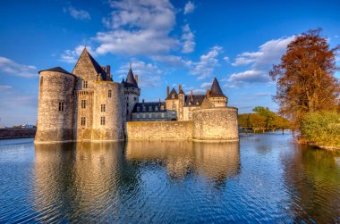 Sully Sur Loire, Fransa - 13 Nisan 2019: Ünlü ortaçağ şatosu Sully sur Loire, Loire Valley, Fransa. Sully sur Loire Şatosu 14. yüzyılın sonlarına ait..