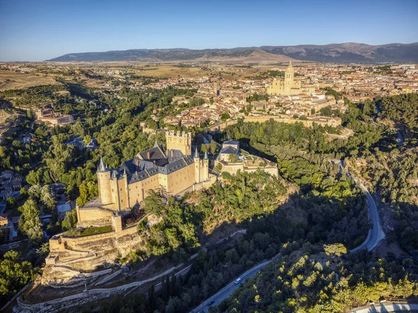 Vista Panorámica Ciudad Segovia Con Alcázar Catedral Castilla León España — Foto de Stock