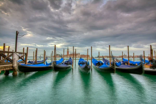 Gondolas Moored Saint Mark Square Grand Canals Venice Italy Europe — Stock Photo, Image