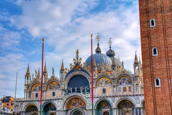 Velencei San Marco Bazilika Homlokzata Patriarchális Katedrális Bazilika Szent Márk — Stock Fotó