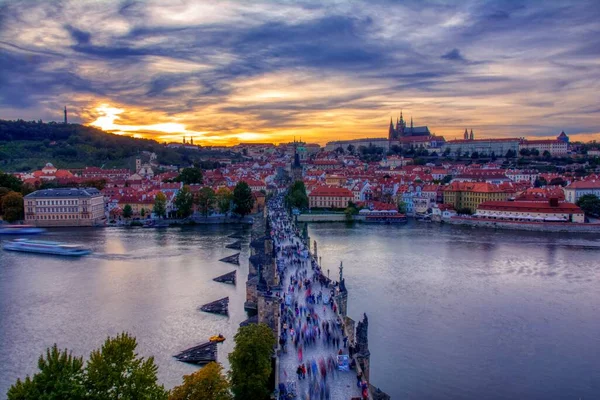 Vista Panorámica Del Río Moldava Centro Histórico Praga Edificios Monumentos — Foto de Stock