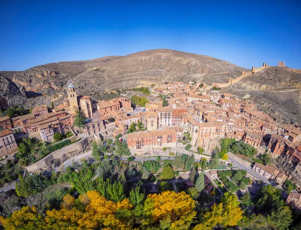 Vue Sur Albarracin Coucher Soleil Avec Ses Murs Cathédrale Premier — Photo