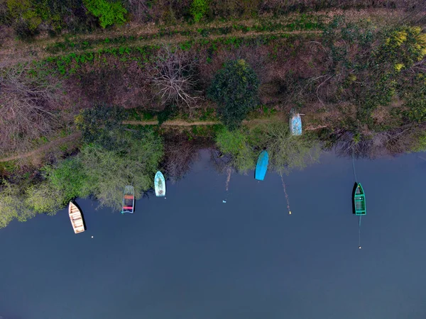 Aerial View Some Boats Arbon Reservoir Asturias Spain — Stock Photo, Image