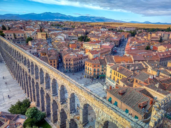 Ancient Roman Aqueduct Plaza Del Azoguejo Segovia Spain — Stock Photo, Image
