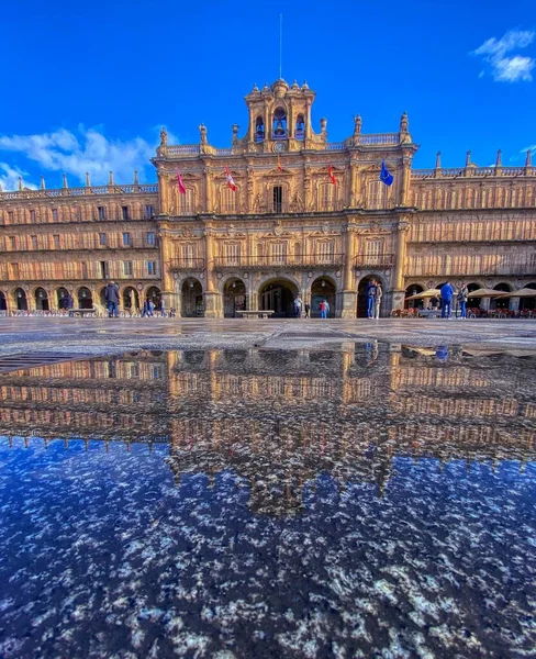 Reflektion Plaza Mayor Salamanca Spanien — Stockfoto
