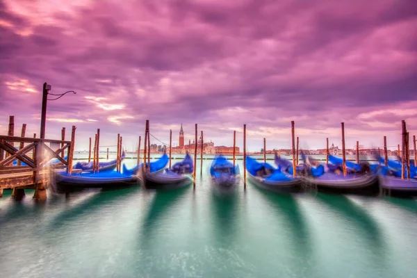 Gondolas Moored Saint Mark Square Grand Canals Dawn Venice Italy — Stock Photo, Image