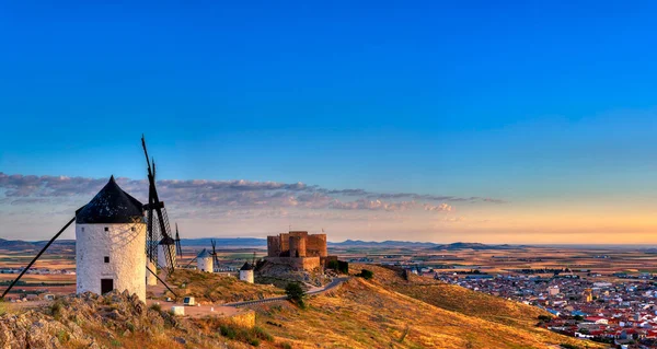 Moinhos Vento Cervantes Don Quixote Consuegra Pôr Sol Castela Mancha — Fotografia de Stock