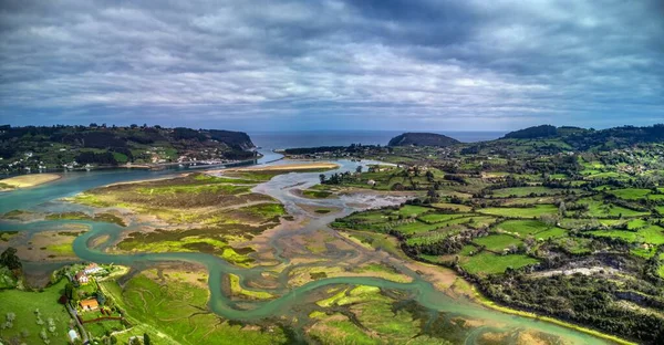 Widok Lotu Ptaka Ria Villaviciosa Asturii Hiszpania — Zdjęcie stockowe