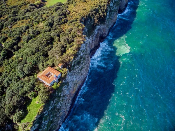 San Emeterio Lighthouse Coastline Landscape Surroundings Cave Pindal Asturias Spain Stock Picture