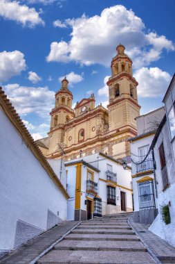 İspanya 'nın Cadiz ilinin ünlü beyaz köylerinden biri olan Olvera' nın panoramik manzarası.