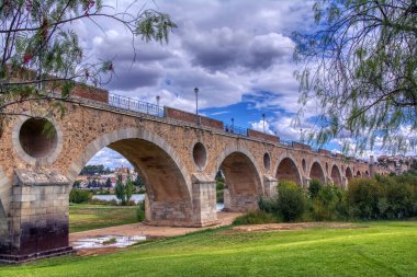 Badajoz şehrindeki Palmas Köprüsü. Extremadura, İspanya.