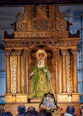 Holy Week Procession in Oviedo, Brotherhood of Students, Asturias. Spain. Chapel of La Balesquida. Virgin of Hope. clipart