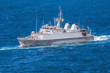 The Tajo M36 minehunting ship of the Spanish Navy in the bay of Gijon on the occasion of DIFAS 2024 in Asturias. Spain clipart