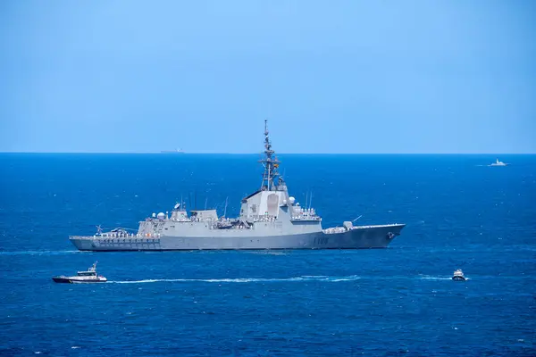 stock image The frigate Blas de Lezo of the Spanish Navy  on bay of Gijon, Asturias.