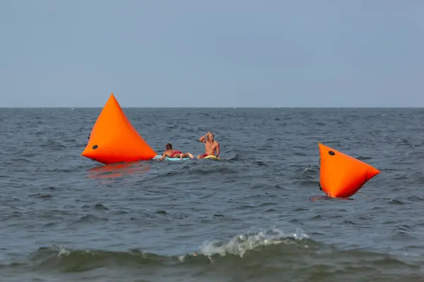 stock image Sea Bright, New Jersey - August 3, 2017: Lifeguards from Sea Bright and surrounding beach clubs gather to compete in a lifeguard competition