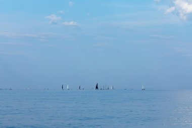 Yelkenliler 14 Ağustos 2024 'te Staten Island ile New Jersey arasındaki Raritan Körfezi' nde yarışıyor..