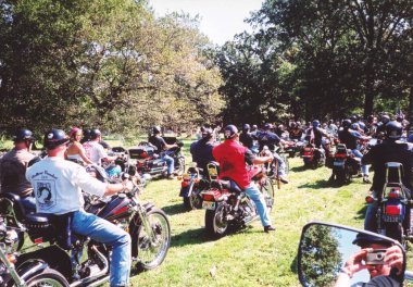 Roselle, New Jersey - September 21, 2003: Motorcycles gather in Warinanco Park for the Rolling Thunder Ride for Freedom. Image is an archival scan and may have imperfections. clipart