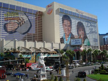 Las Vegas, Nevada - October 25, 2009: A view of the exterior of the Flamingo Hotel and Casino with a Donny & Marie mural clipart