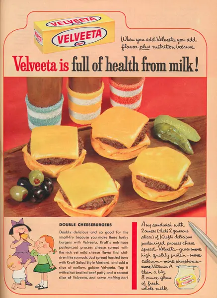 stock image Woodbridge, New Jersey - September 4, 2024: a vintage Kraft Velveeta advertisement from a November 1964 magazine