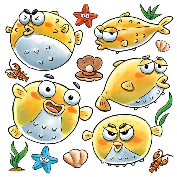 Isolé Funny Pufferfish Fond Séparé — Image vectorielle