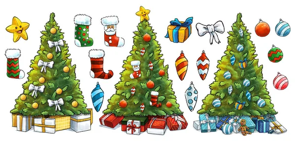 Απομονωμένο Χριστουγεννιάτικο Δέντρο Διακοσμήσεις — Διανυσματικό Αρχείο