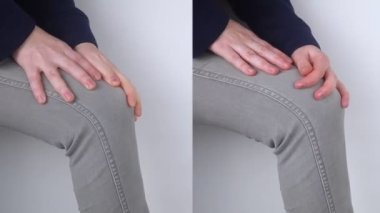Önce ve sonra. Kadının diz ağrısı var. Kopmuş diz tendonları, kaslar, menisküs hasarı, kırık ya da kırık kemikler. Eklemlerde ya da kıkırdak dokularda yaralanmalar için tıbbi bakım sağlanıyor.