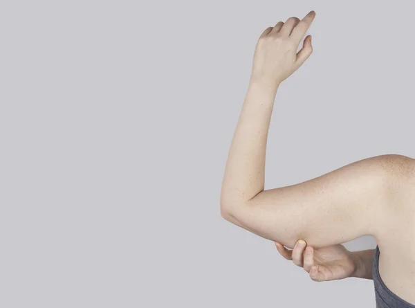 Ожиріння Целюліт Провисання Білої Шкіри Жіночій Руці Після Концепція Схуднення Ліцензійні Стокові Фото