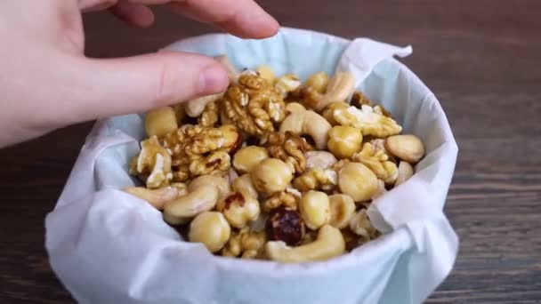 Soaking Nuts Girl Shows Dirty Seeds Chemical Processing Food Digestive — Stock Video