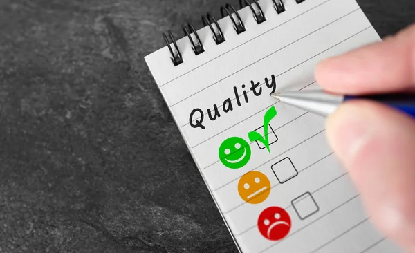 Business Quality Survey Customer Satisfaction Checklist Concept Closeup Happy Customer — Stock Photo, Image