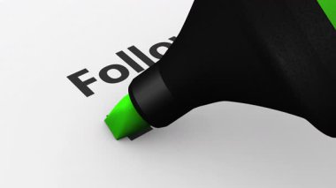 Lider imzası ve yeşil kalemle vurgulanan metnin 3 boyutlu animasyonu ile işletme liderliği kavramı.