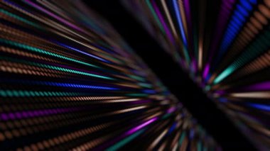 Noktaların, dairesel ışıkların ve renk ve ışık parametrelerinin inanılmaz parlak neon arka planı. Bir grup ışığın sıralı hareketi. Döngülü