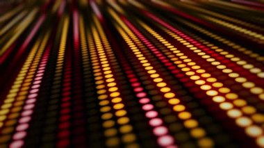 Noktaların, dairesel ışıkların ve renk ve ışık parametrelerinin inanılmaz parlak neon arka planı. Bir ışık grubunun sıralı hareketi