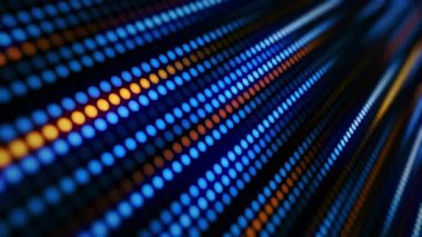 Noktaların, dairesel ışıkların ve renk ve ışık parametrelerinin inanılmaz parlak neon arka planı. Bir ışık grubunun sıralı hareketi