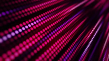 Noktaların, dairesel ışıkların ve renk ve ışık parametrelerinin inanılmaz parlak neon arka planı. Bir ışık grubunun sıralı hareketi