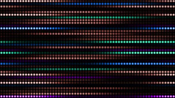 点の驚くべき明るいネオン背景 円形のライトが並んでいて 色と光のパラメータを変更します 光のグループの連続的な動き ループ状 — ストック動画