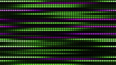 Noktaların, dairesel ışıkların ve renk ve ışık parametrelerinin inanılmaz parlak neon arka planı. Bir grup ışığın sıralı hareketi. Döngülü