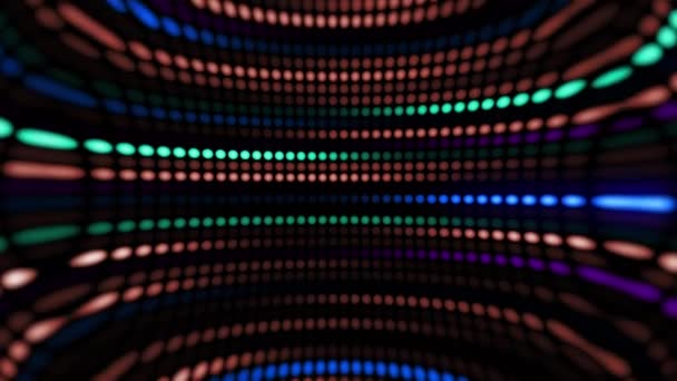 Csodálatos Fényes Neon Háttér Pontok Körkörös Fények Sorakoznak Fel Megváltoztatja — Stock videók