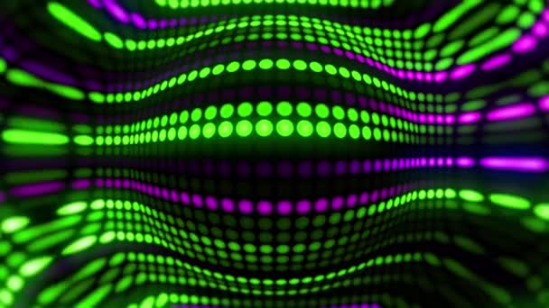 Niesamowite Jasne Neonowe Tło Kropek Ustawione Linii Okrągłe Światła Zmieniające — Wideo stockowe