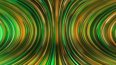 Parlayan ışınları olan soyut panoramik neon arkaplanın 3 boyutlu görüntüsü. Renkli ışınlar geometrik bir yüzey boyunca hareket eder