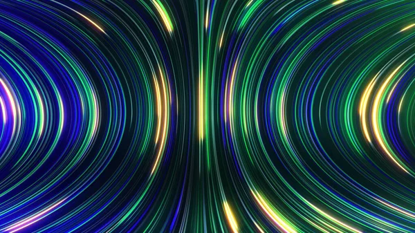 Візуалізація Абстрактного Панорамного Неонового Фону Сяючими Променями Кольорові Промені Рухаються — стокове фото
