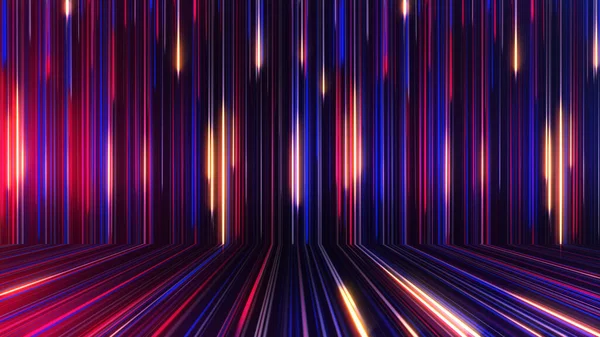 Візуалізація Абстрактного Панорамного Неонового Фону Сяючими Променями Кольорові Промені Рухаються — стокове фото
