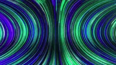 Parlayan ışınları olan bstrakt panoramik neon arka plan. Renkli ışınlar geometrik bir yüzey boyunca hareket eder. Döngülü