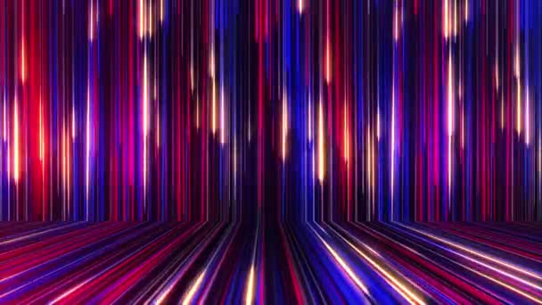 Parlayan Işınları Olan Bstrakt Panoramik Neon Arka Plan Renkli Işınlar — Stok video