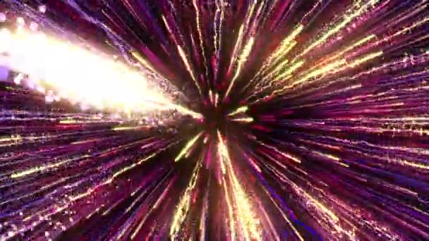 明亮的多色粒子充满了能量和光的射流 明亮节日装饰的色彩艳丽的抽象背景 — 图库视频影像