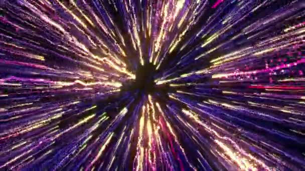 Яркие Разноцветные Частицы Заполняют Пространство Струями Энергии Света Яркий Красочный — стоковое видео