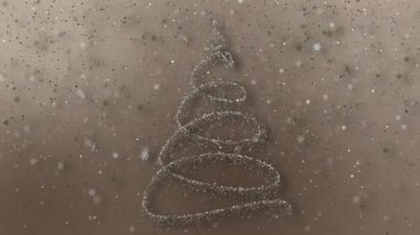 Arka planda kar taneleri düşen parlak parçacık Noel ağacı. Yeni yıl şenlikli modern kompozisyon. Döngülü
