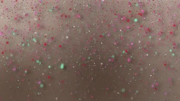 雪の結晶が落ちると 様式化された明るいクリスマスの背景を光る 新年のお祝いの近代的な組成 ループ状 — ストック動画