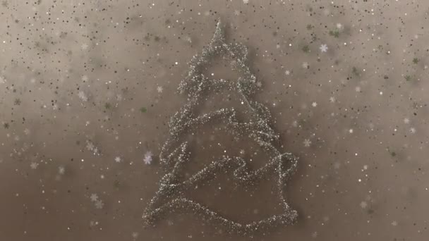 Gloeiend Gestileerd Helder Deeltje Kerstboom Met Vallende Sneeuwvlokken Achtergrond Nieuwjaar — Stockvideo