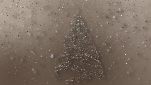 Glowing Stylized Bright Particle Christmas Tree Falling Snowflakes Background New — Vídeos de Stock